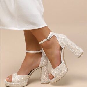 Dolce Vita White Pearl Platform Block Heel Sandals with Ankle Strap